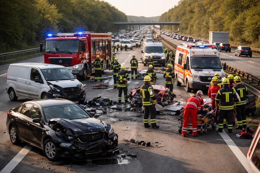 Sankt Leon-Rot: Schwerer Unfall auf der A5 – Rettungskräfte im Großeinsatz