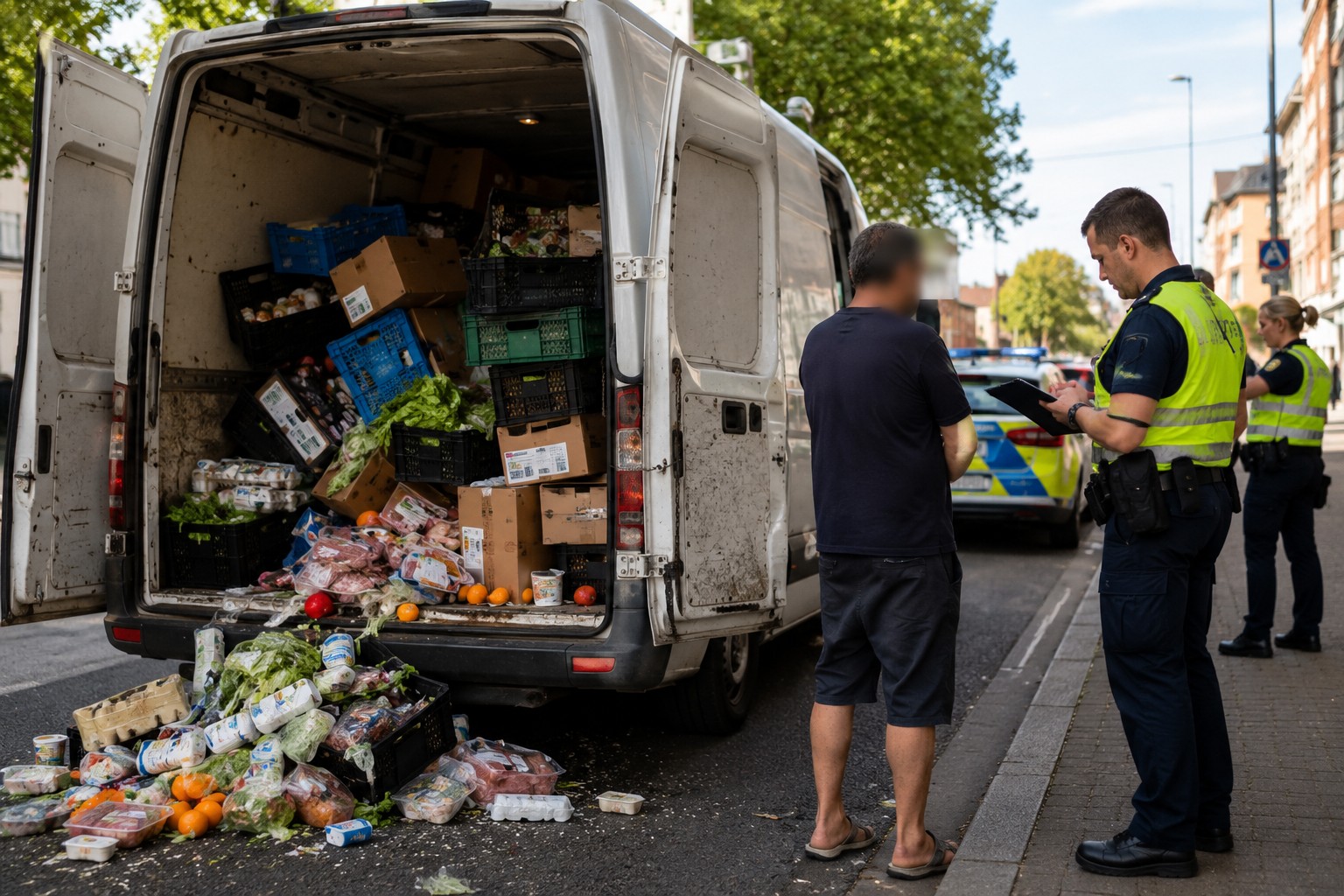 Mannheim: Polizei stoppt massiv überladenen Transporter mit verdorbenen Lebensmitteln