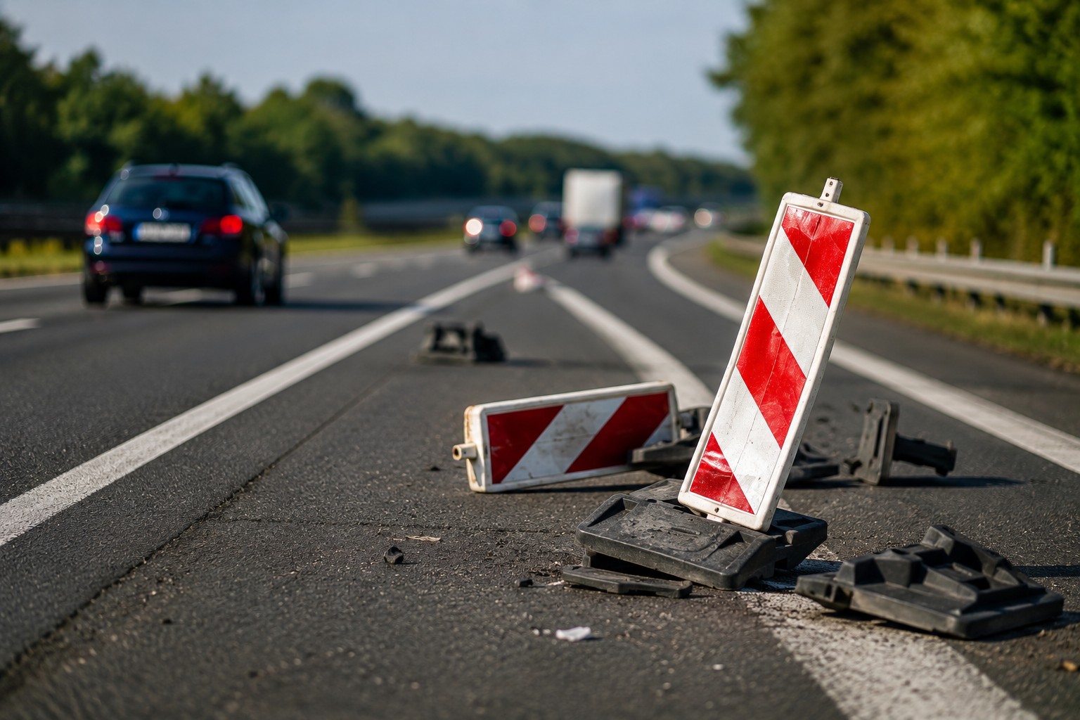 A5 bei Hirschberg: Unbekannter beschädigt Warnbaken und flüchtet – Autobahnpolizei sucht Zeugen