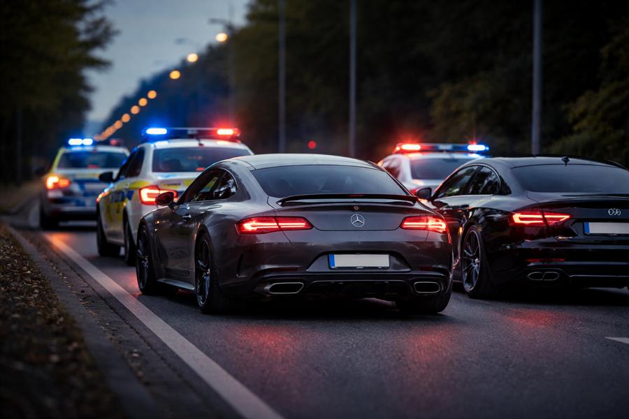 Ludwigshafen: Illegales Autorennen auf Brunckstraße – Polizei stoppt zwei Sportwagen
