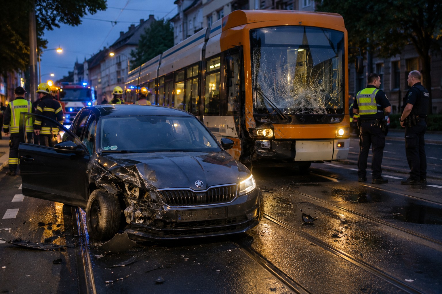 Karlsruhe: Audi kollidiert mit Straßenbahn – Autofahrer leicht verletzt