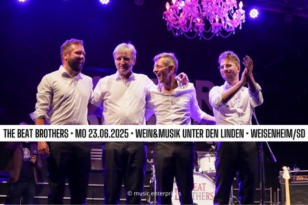 VTipp • 23.06.2025 • Wein & Musik • Weinfest unter den Linden in Weisenheim am Sand • The Beat Brothers • Gitarrenrockmusik von 1960 bis 1990